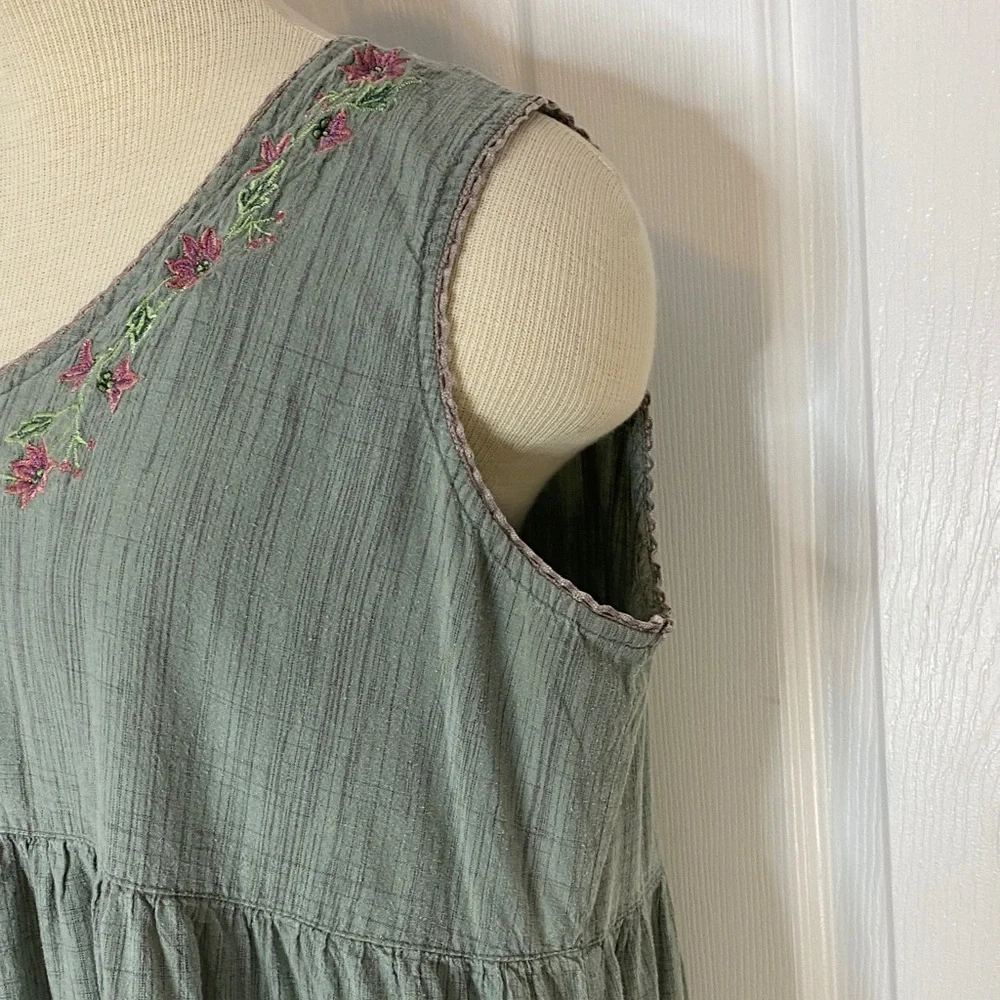 Vintage April Cornell Sage Cotton Embroidered Maxi Dress Cottagecore L - Picture 10 of 15